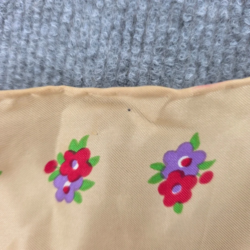 Vintage Glentex Silk Blend Gingham Floral Square Scarf Hand Rolled Japan Tan